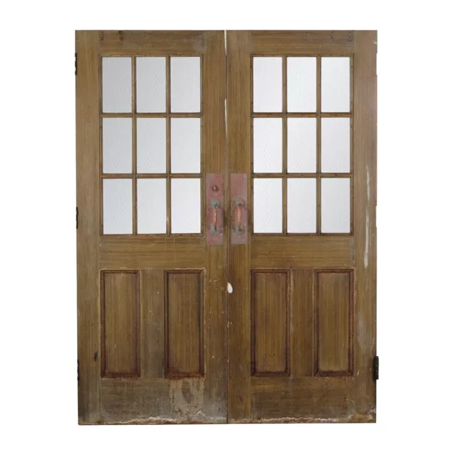 Vintage 9 Wire Lite 2 Pane Steel Commercial Double Doors 83.5 x 63.5