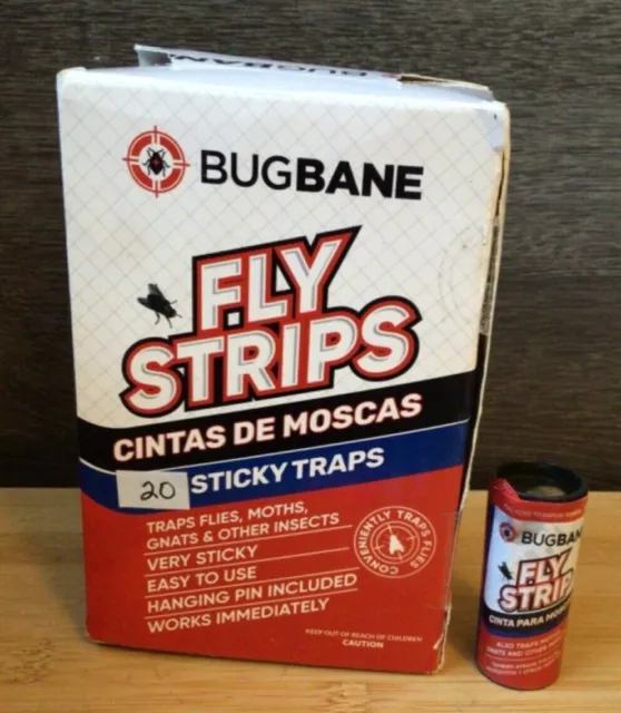 Bugbane Fly Strips Sticky Traps Qty#20 (Open Box) for Flies Gnats Moths EPA Reg