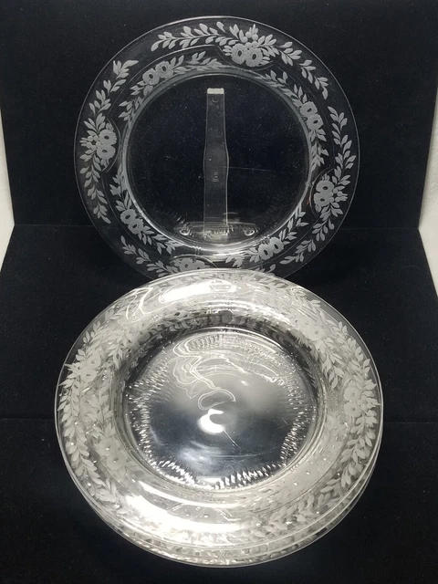 Set of 4 Antique Signed SINCLAIRE Floral Cut & Engraved 8 1/8" Plates Set of 4 Antique Signed SINCLAIRE Floral Cut & Engraved 8 1/8" Plates