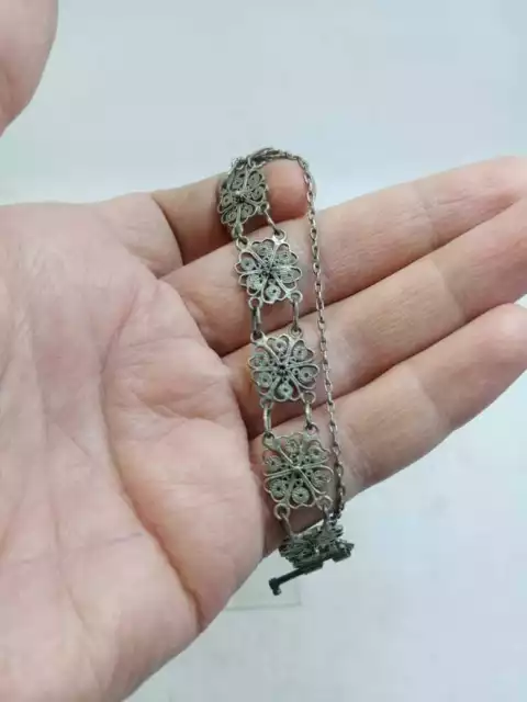 Vintage Silber Armband Frauen Dame Handarbeit Fein Alt Geschenk Blume Charm Arabisch