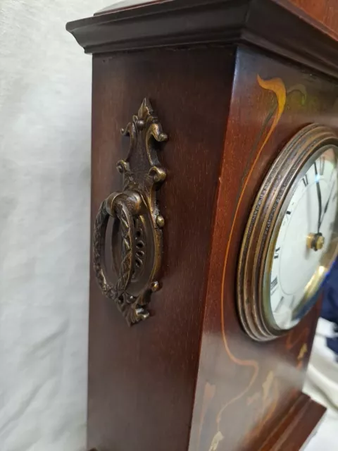 Antique Art Nouveau Inlaid Mahogany Mantel Clock Replacement Movement To Battery 2