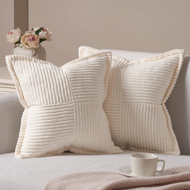 Boho Throw Pillows Covers 18 x 18 Set of 2,Cream White Corduroy Decorative