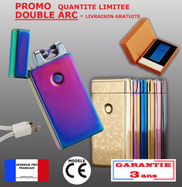 Briquet DOUBLE arc électrique USB tempête plasma pulse 10 modèles LUXE inferno c