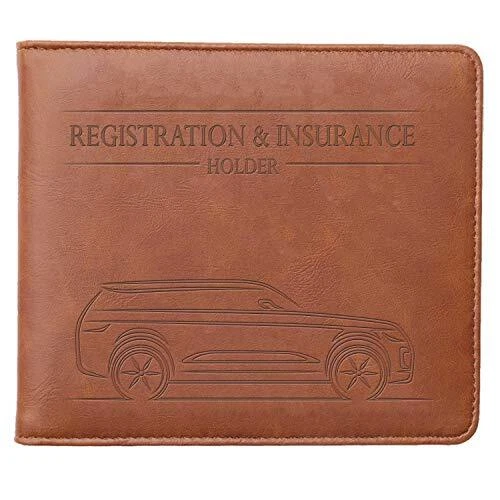 Car Registration and Insurance Holder, Magnetic Closure, Embossed SUV Brown