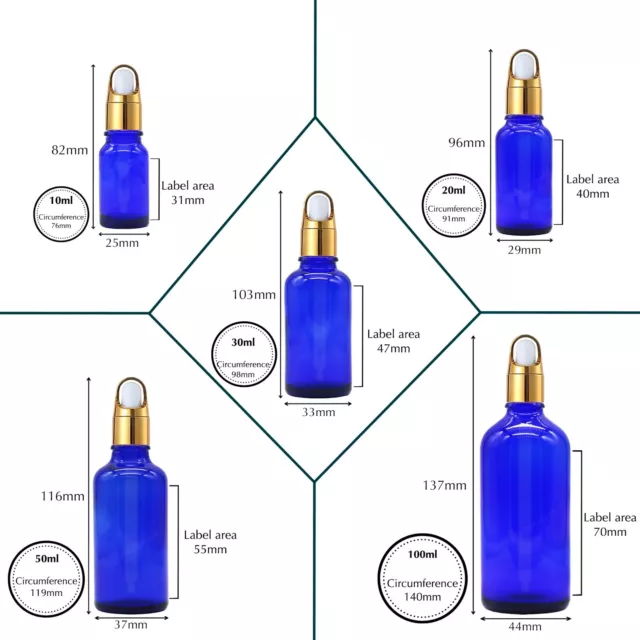 Blue Glass Dropper Bottle with GOLD Flower Basket Shape Pipette Bulk Wholesale 2