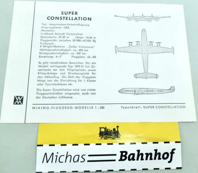 Wiking Aeroplane Models 1:200 Manual Super Constellation Sch Å