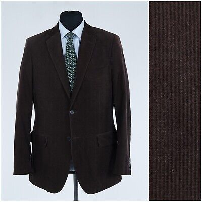 Mens Herringbone Blazer 42R UK Size H&M Brown Cotton Sport Coat Cord Jacket