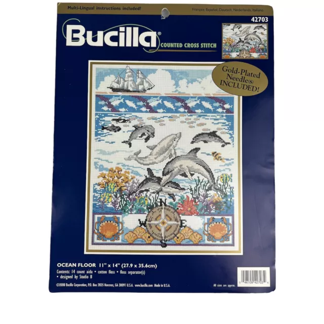 Bucilla Ocean Floor Dolphins Ship Fish #42703 Counted Cross Stitch Kit NEW