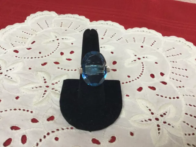 Huge! Vintage Taxco Mexico Maria Elena Munoz Sterling Silver Blue Crystal Ring