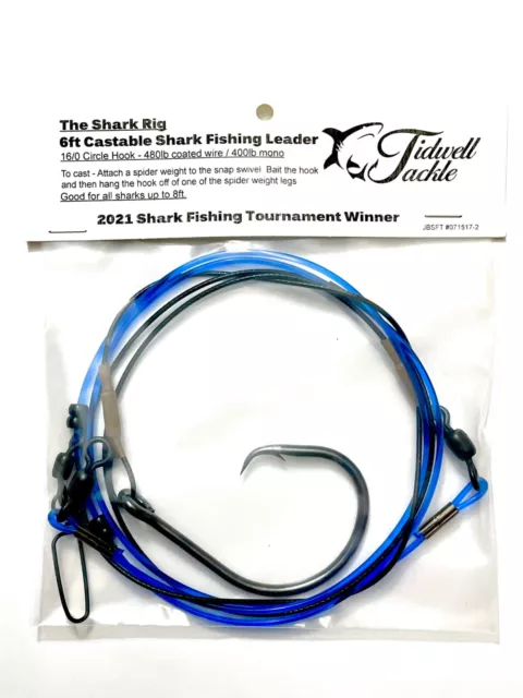 The Shark Rig -6 ft Castable Shark Fishing Leader -16/0 Circle Hook Surf Fishing