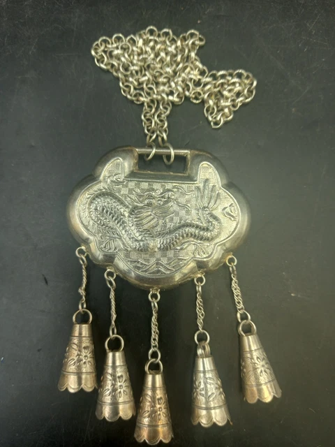 Collier chinois Argent Bas Titre Serrure De Longévité Et Richesse