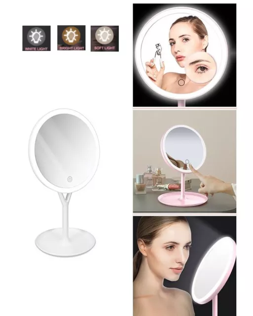 Specchio Trucco Luce Led Base Girevole Ricaricabile Make Up Illuminato Touch