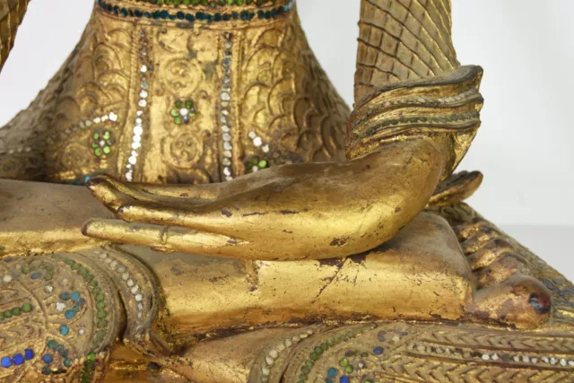 26" Vintage Hand Carved Made Wooden Asian Burmese Temple Buddha Statue Decor 6