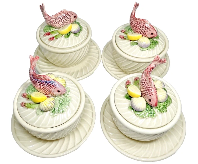 Vintage Fitz and Floyd Majolica Under The Sea SET of 4 Bowls. Fish & Clams Japan