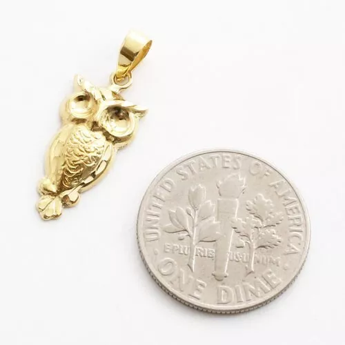 18K Solid Yellow Gold Hollow 3D Owl Pendant 10K Yellow Gold Box Chain 17.75" 3