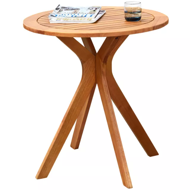 70 cm Outdoor Round Table Solid Wood Coffee Side Bistro Table for Garden Patio