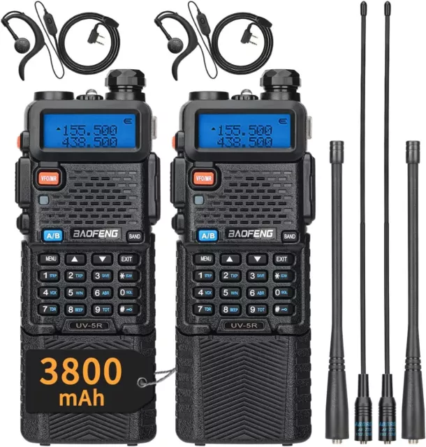 2pcs Baofeng UV-5R 8W 3800mAh Walkie Talkie Dual Band Ham FM Two Way Radio Set