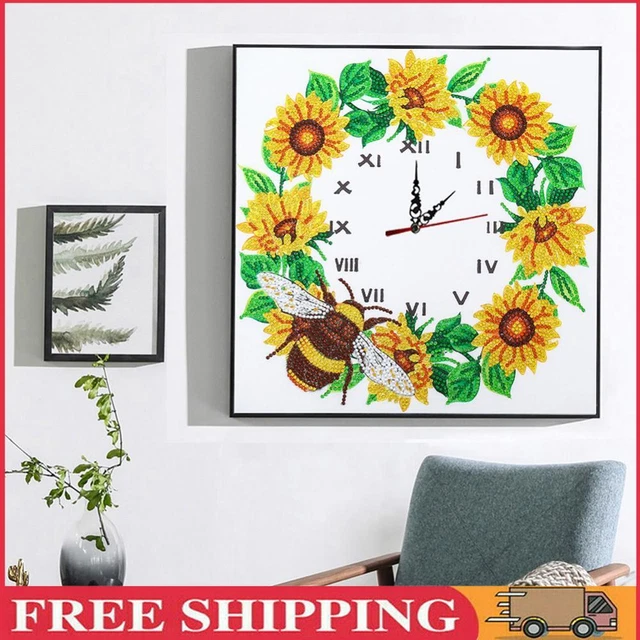 Aisen Wanduhr, Blumen, Diamond Painting, 5D, Kreuzstich, Diamant-Stickerei, Kuns