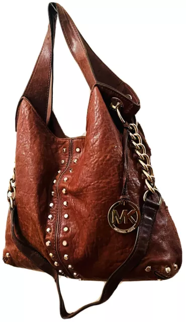 Convertible Michael Kors Astor Shoulder Hobo Satchel Tote Bag Brown Rugged Lther