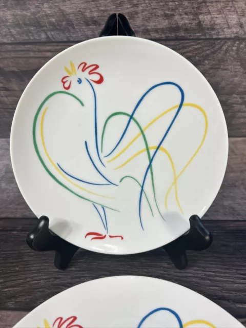 2 Vintage Fitz And Floyd Chanticleer Colorful Rooster 7 1/2" Plates Discontinued