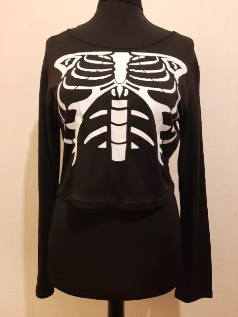 Womens Gothic Halloween Skeleton Rib Cage Black Cropped Top Size 1XL BNWOT