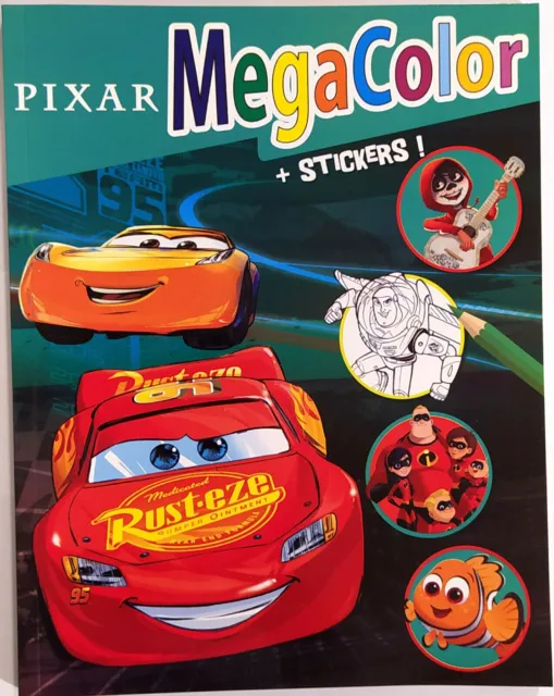 Malbuch Disney Pixar Cars 3 Mega Color DIN A4 mit 120 Malvorlagen + 25 Sticker