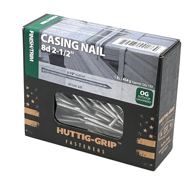 Huttig-Grip HGN8OGCAS1 2.5 in Outdoor Casing Nail 8d 2-1/2" - 1lb Pack 133 Nails