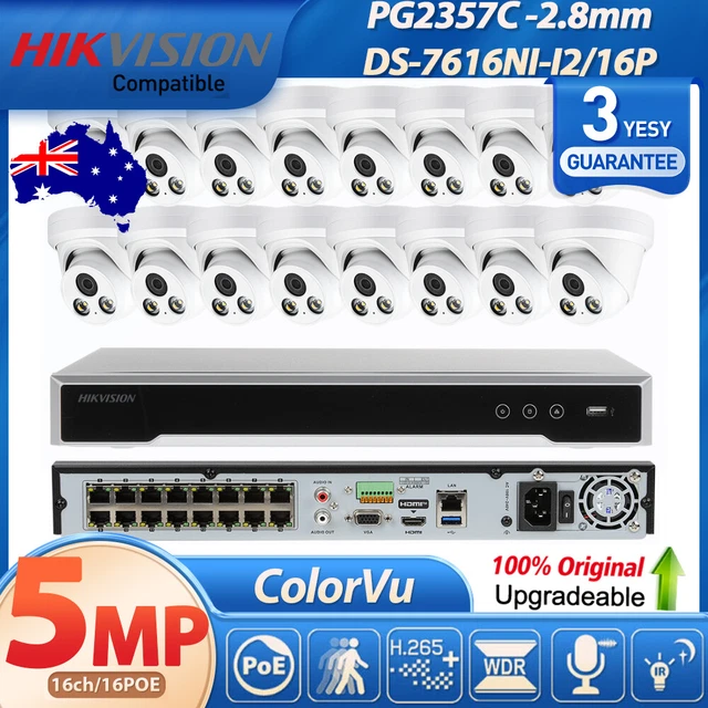 US Hikvision Compatible 16CH 16POE NVR 5MP ColorVu IP Camera System Outside Lot