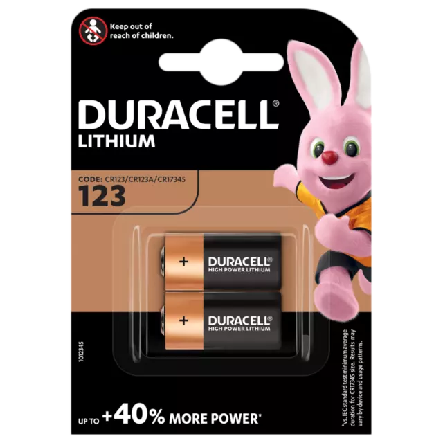 Duracell DL123 CR123 123A Lithium Batteries x 2 *Alarms, Cameras, Photo Use*