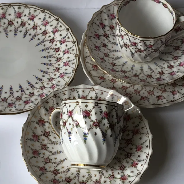 2 Copeland spode China Antique Small Tea Cups Saucers Plate T.Goode Rose Lattice
