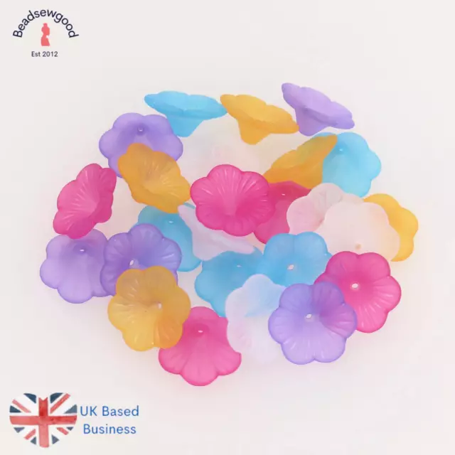 30 Acrylic Petunia Flower Beads in a Mixed Colour Pack for Jewellery Making 20mm