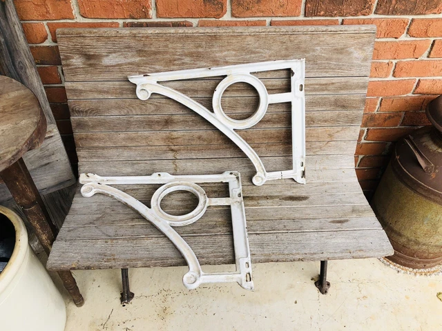 Antique Architectural Salvage Cast Iron Enamel Shelf Sink Brackets Pair