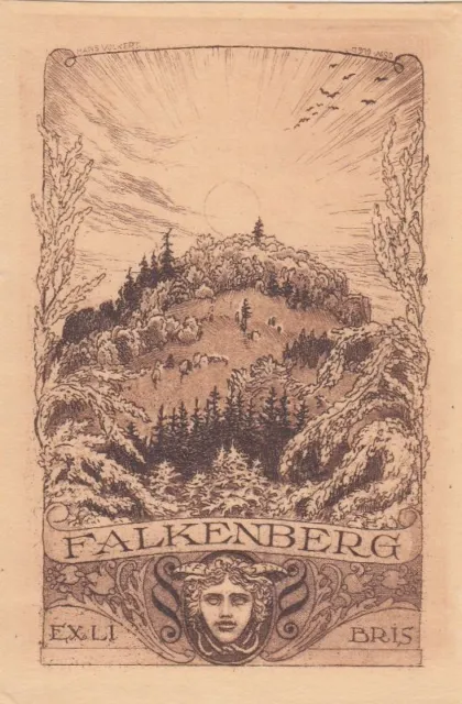 Exlibris Bookplate Radierung Hans Volkert 1878-1945 Maske Berge Jurist