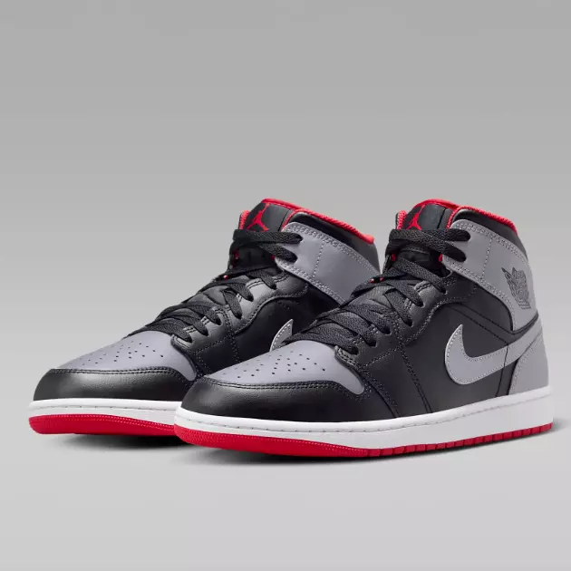 Nike Air Jordan 1 Mid Shoes Black Cement Gray Fire Red DQ8426-006 Mens Sizes NEW 2