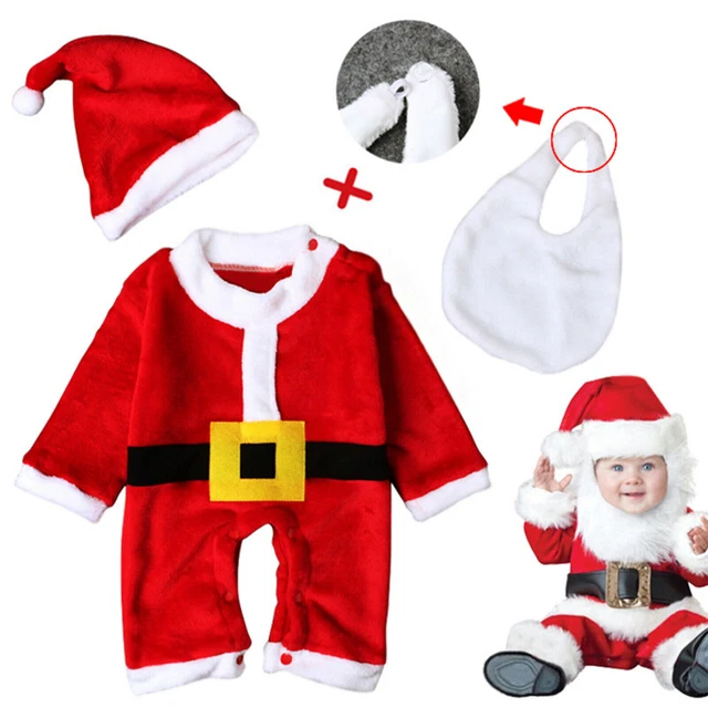 Christmas Santa Costume for Baby Boys Girls Cosplay Romper Beard Bib Hat Outfits