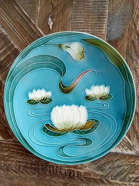 Vintage Baden G.S. Zell Art Nouveau Majolica Lotus Water Lilies Plate