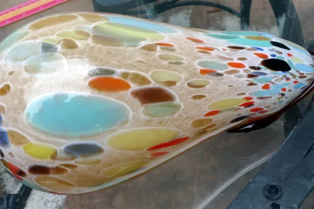 Murano Maestri Vetrai Mottled Confetti Art Glass PEAR Fruit  Yellow Blue Brown
