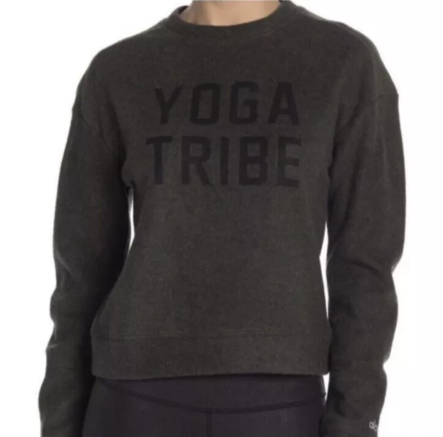 ALO Yoga Carve “Yoga Tribe” Pullover Fleece Sweatshirt Green, size XS/S