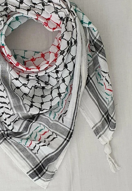 Sciarpa Shemagh Keffiyeh Con Bandiera Palestinese &ndash; 122 Cm, Unisex, Nera, Morbida E Traspirante