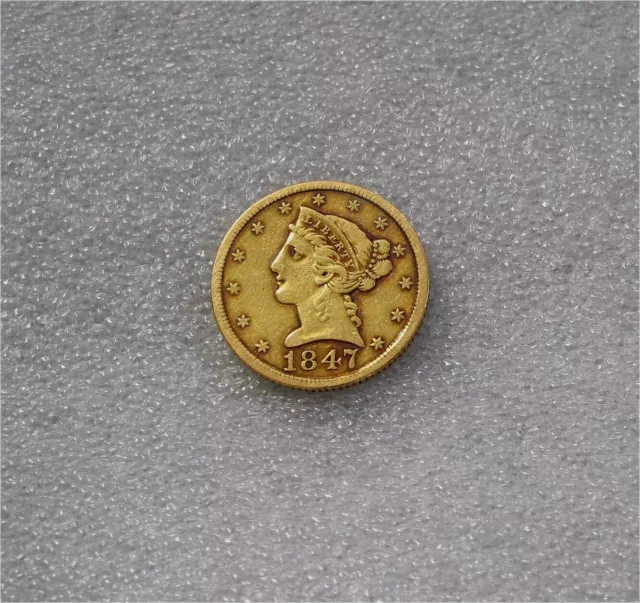 1847 Usa $5 Dollars Gold Coin 1/2 Eagle Liberty Head No Motto  Xf
