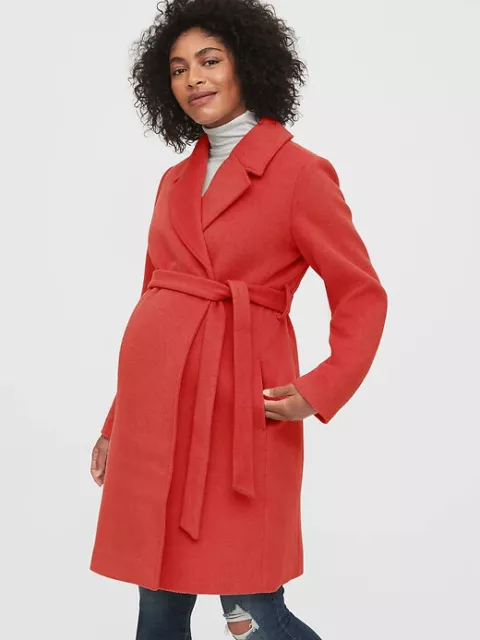 NWT Gap Maternity Wool Blend Wrap Coat, SIZE SMALL S RED HAWK #620099 NEW