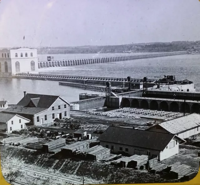Power Dam/Locks on Mississippi, Keokuk Iowa c1920s Magic Lantern Glass Slide