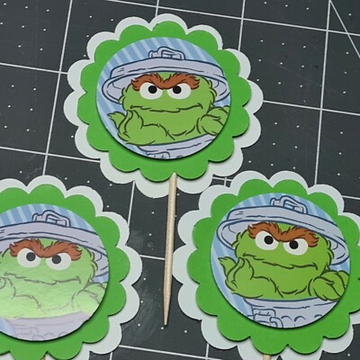 3-D OSCAR THE Grouch Cupcake Toppers triple Layered Birthday Party ...