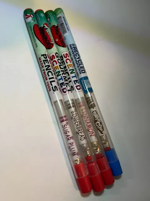 4 SMENCILS Gourmet Scented Pencils SUGAR PLUM GINGERBREAD WAFFLE CONE CINNAMON