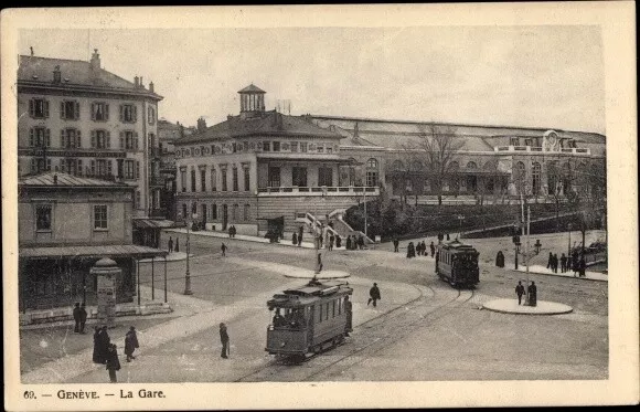 Ak Genève Genf Stadt, La gare, tramway - 10586076