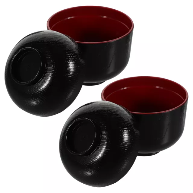 2 PC Child Black Soup Bowl with Lid Japanese Rice Bowls Food Containers