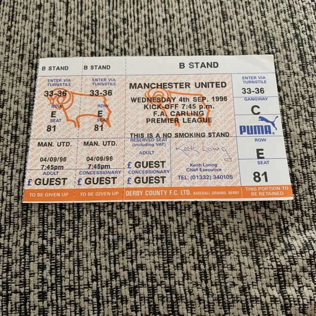 DERBY COUNTY GEGEN Manchester United 4. September 1996 Premier League Ticket EUR 1,15 PicClick DE