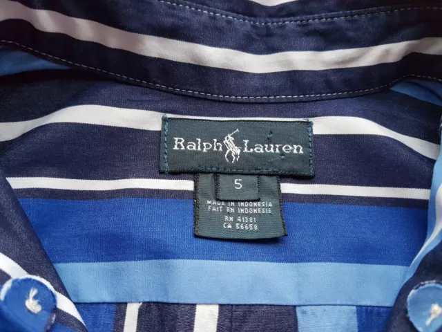 Camicia Smart/Casual Da Ragazzi Ralph Lauren Blu/Bianca Maniche Lunghe Top Bambini Età 5 Anni 2