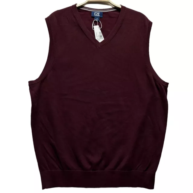 Cutter Buck Vest Mens Large Red Burgundy V Neck Sweater Cotton Casual L NEW