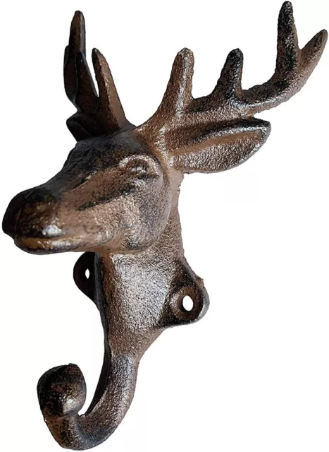 Cast Iron Hook Deer Moose Rusty Gift Hanger Indoor Outdoor Wall Mounted Home